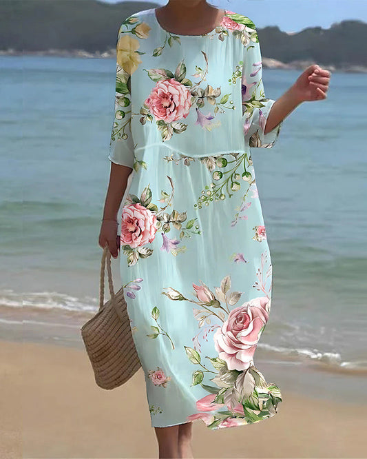 Miranda | Elegant Floral Dress with Belly Coverage