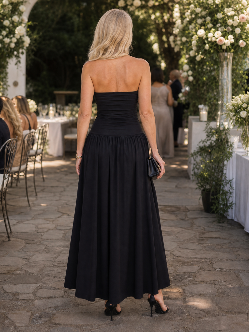 Zelene | Strapless Ruched Bodice Midi Dress