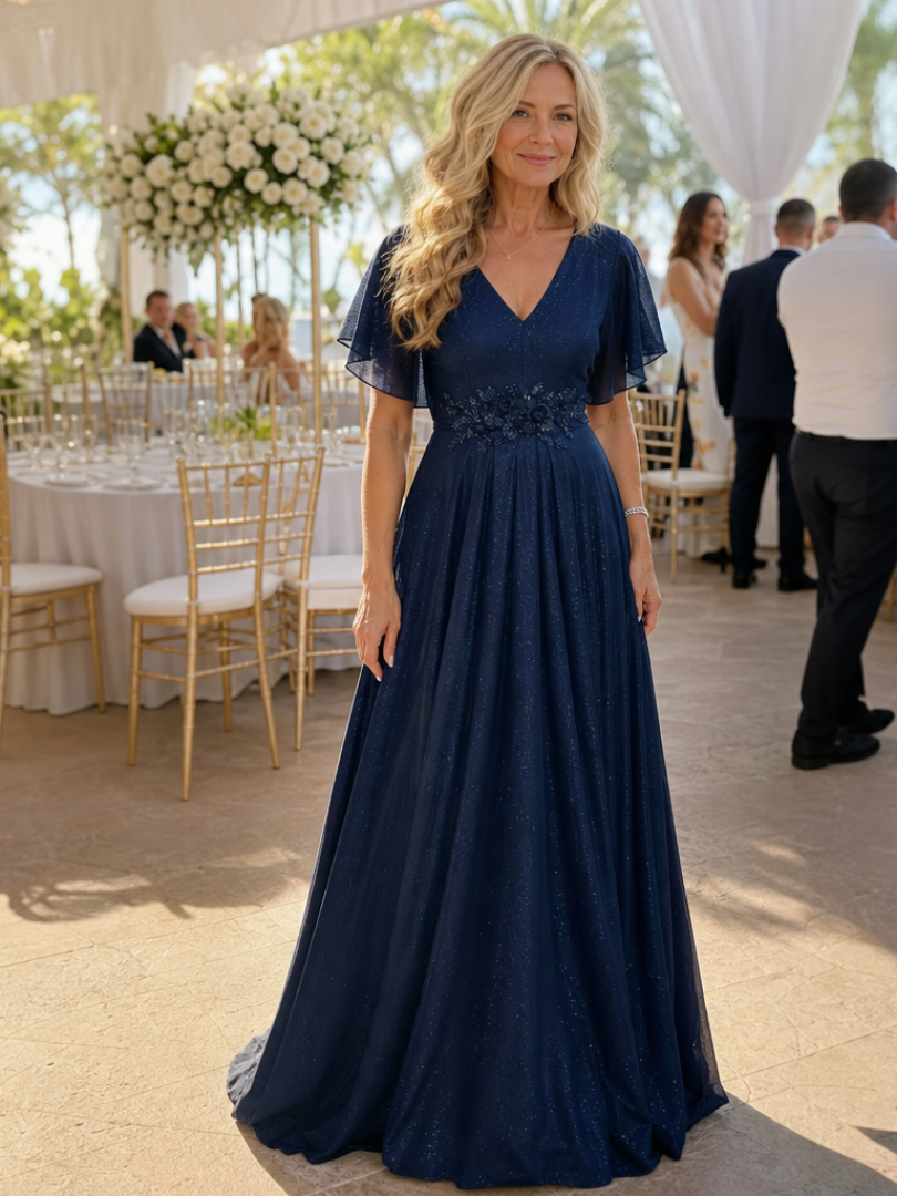 Orelia | Short Sleeve V Neck Flowing Maxi Dress