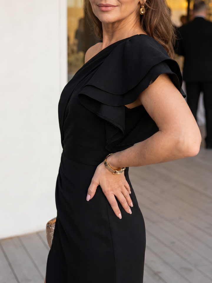 Aurette | One Shoulder Draped Bodice Midi Dress