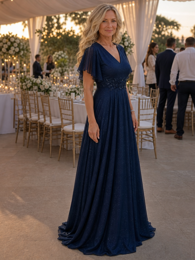 Orelia | Short Sleeve V Neck Flowing Maxi Dress